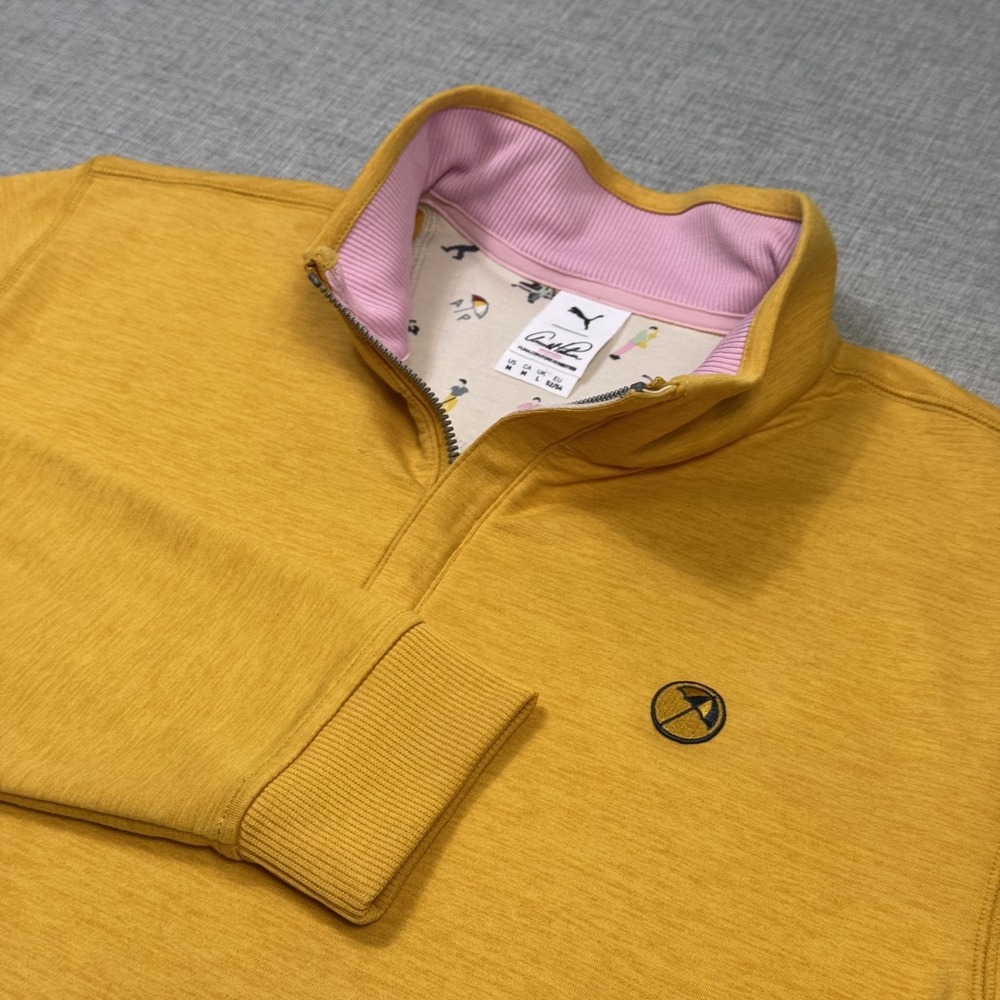 PUMA Arnold Palmer Golf 1/4 Zip Sweatshirt Mens Medium Yellow Pullover Mock Neck
